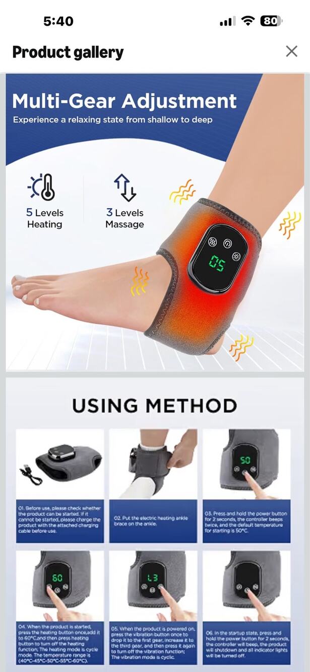 Cordless Ankle Heating Pad & Massager - New in Box Model CL-2888 Pain Relief